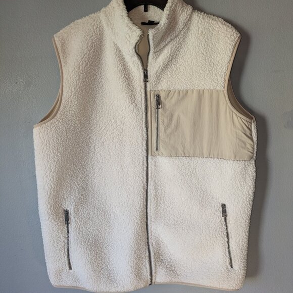SMOG by New Yorker Men's Cream Fur Soft Fleece Zip Up Vest X-Large - Picture 1 of 10